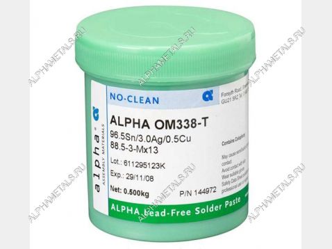 Паста паяльная ALPHA OM338T, безотмывная бессвинцовая SAC305 тип 3 (25-45мкм),банка 500 гр 144972 ALPHAMETALS на сайте alphametals.ru