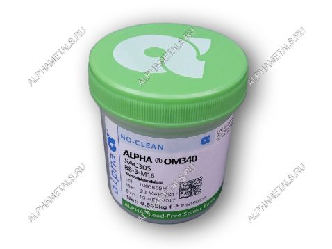 Паста паяльная ALPHA OM340, безотмывная бессвинцовая SAC305 тип 3 (25-45мкм),банка 500 гр 152553 ALPHAMETALS на сайте alphametals.ru